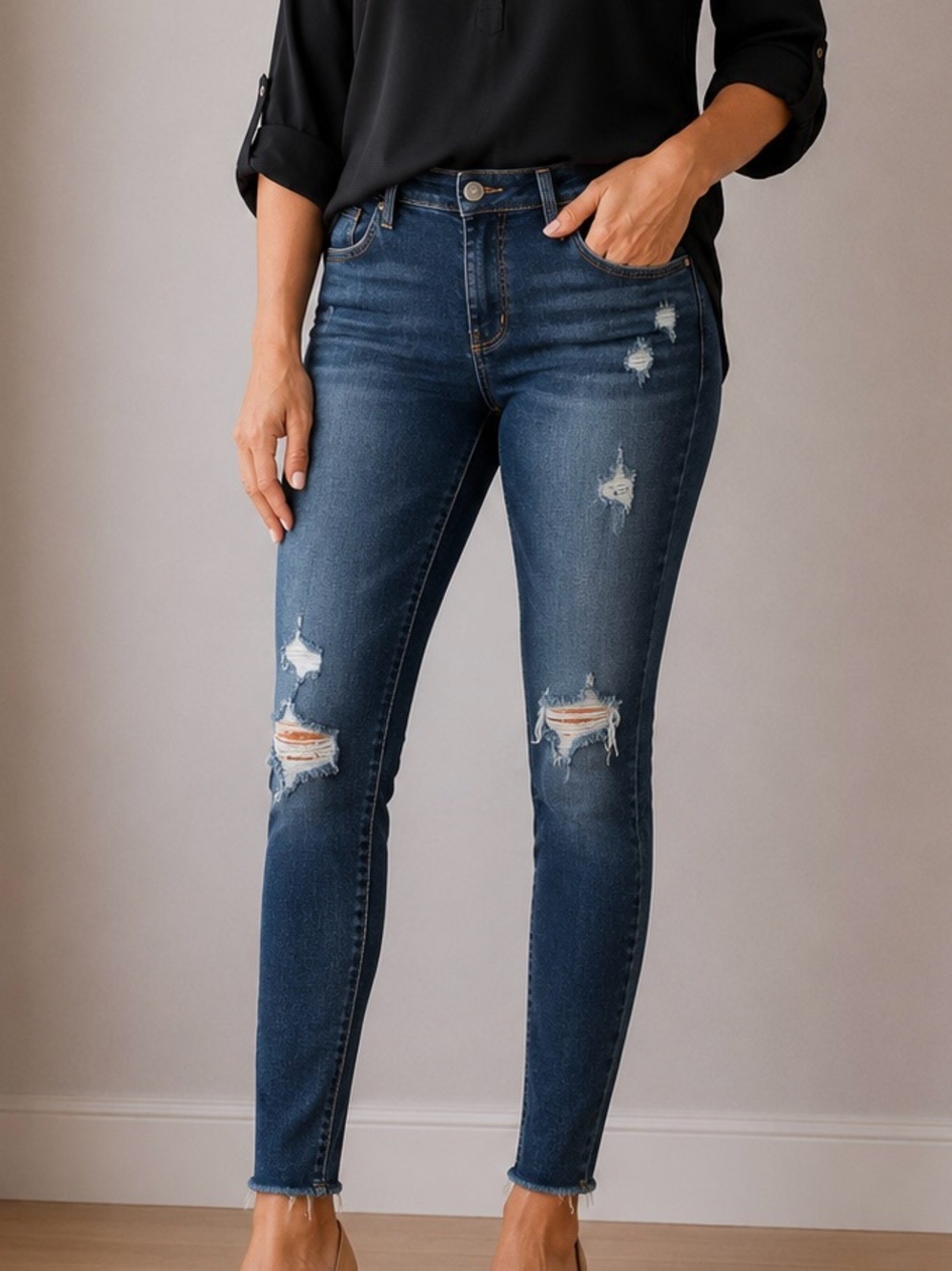 Agolde Jeans Size 28 Dark Blue Sophie Distressed High Rise Skinny Jeans